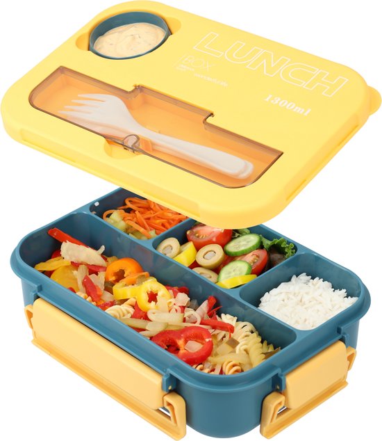 COM-FOUR 4-delige set broodtrommel met bestek en sausdoos, lunchbox voor werk, school, universiteit en reizen, broodtrommel vaatwasmachinebestendig (4 stuks - doos met bestek - roze rood