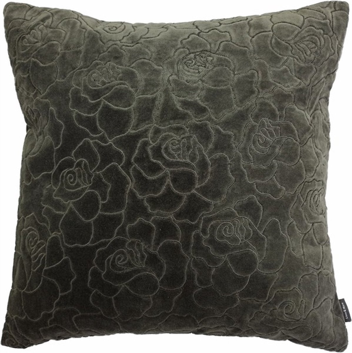 Linen & More Rose Embroidery Bruin Kussen | 45 X 45 | Sierkussen Voor Woonkamer Of Slaapkamer