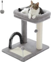 Krabton: COSTWAY Krabpaal Klein, Kattenhol & Kruk, Kattenboom Met Zachte Zitting 3 Sisal Krabzuilen Bal Kattenhuis Klimboom Kattenkrabpaal Kattenmeubel 40x40x47cm Beige