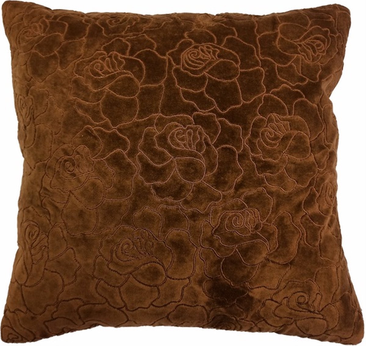 Linen & More Rose Embroidery Henna Bruin Kussen | 45 X 45 | Sierkussen Voor Woonkamer Of Slaapkamer