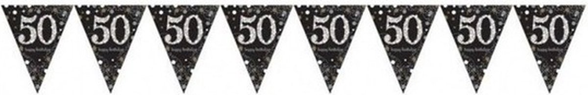 50 jaar vlaggenlijn verjaardag - zwart - 4 meter - leeftijd feestartikelen versiering - plastic