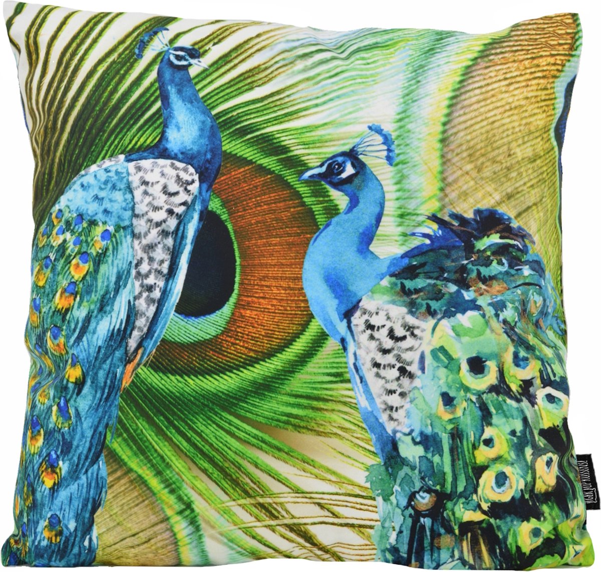 Gek op Kussens! Blue Peacock Kussenhoes | Katoen/Polyester | 45 x 45 cm Groen - Blauw - Bruin