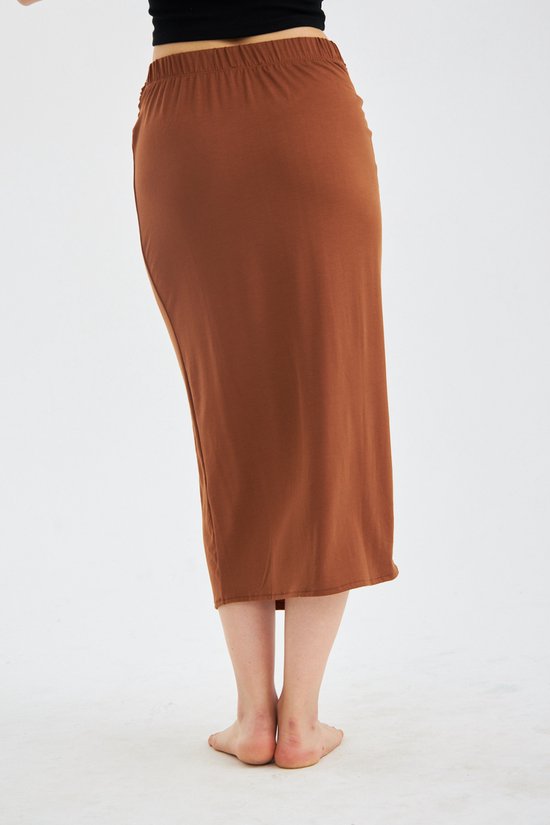 Jupe portefeuille en jersey marron avec détails pré-noués