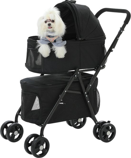 Amalee - Buggy voor dieren - Honden en Katten wagen - Dubbele honden wagen - Lichtgewicht - Opvouwbaar - Afneembare mand voor op reis -