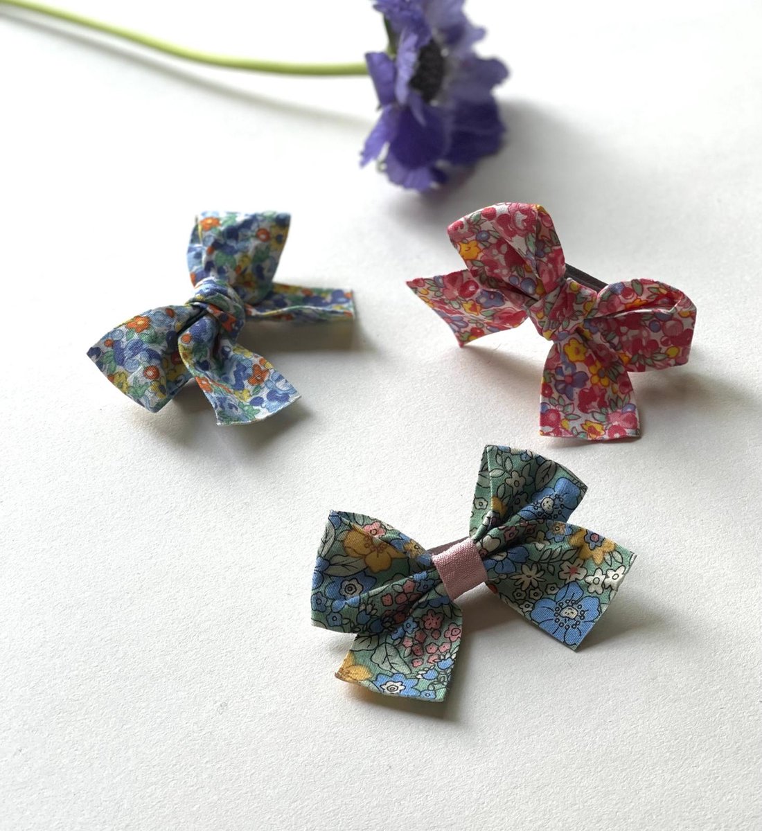 Haarclip - Haarstrik - Haarspeld - Strikken met Bloemen - Roze, Blauw & Groen - Meisje - Kind - 3 stuks