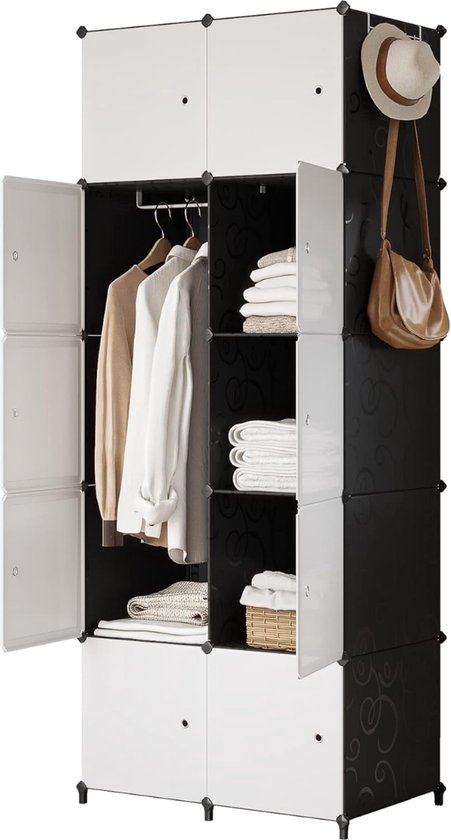 Dressing Kasten - Kledingkast - Kledingkasten Slaapkamer - Organizer - Wit met Zwart