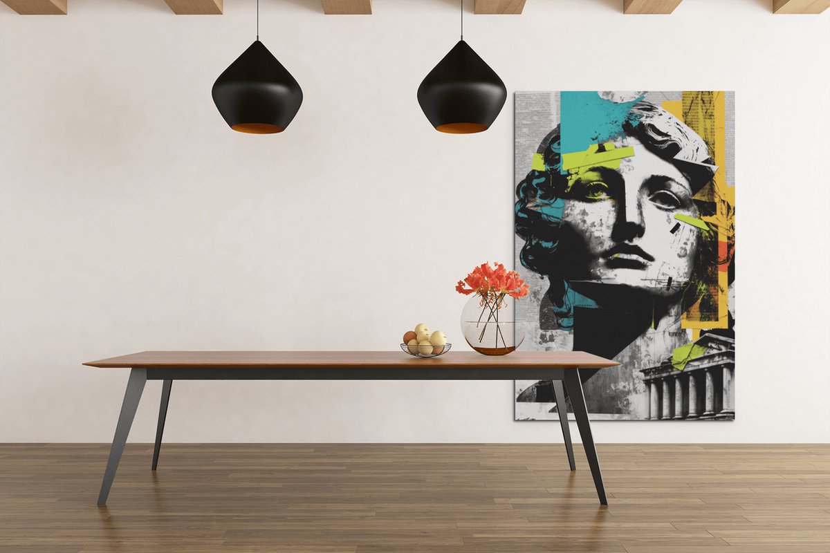 Trendex Global Canvas Schilderij - Antiek - Standbeeld - Wanddecoratie - 90x60x2 cm Kleurrijk