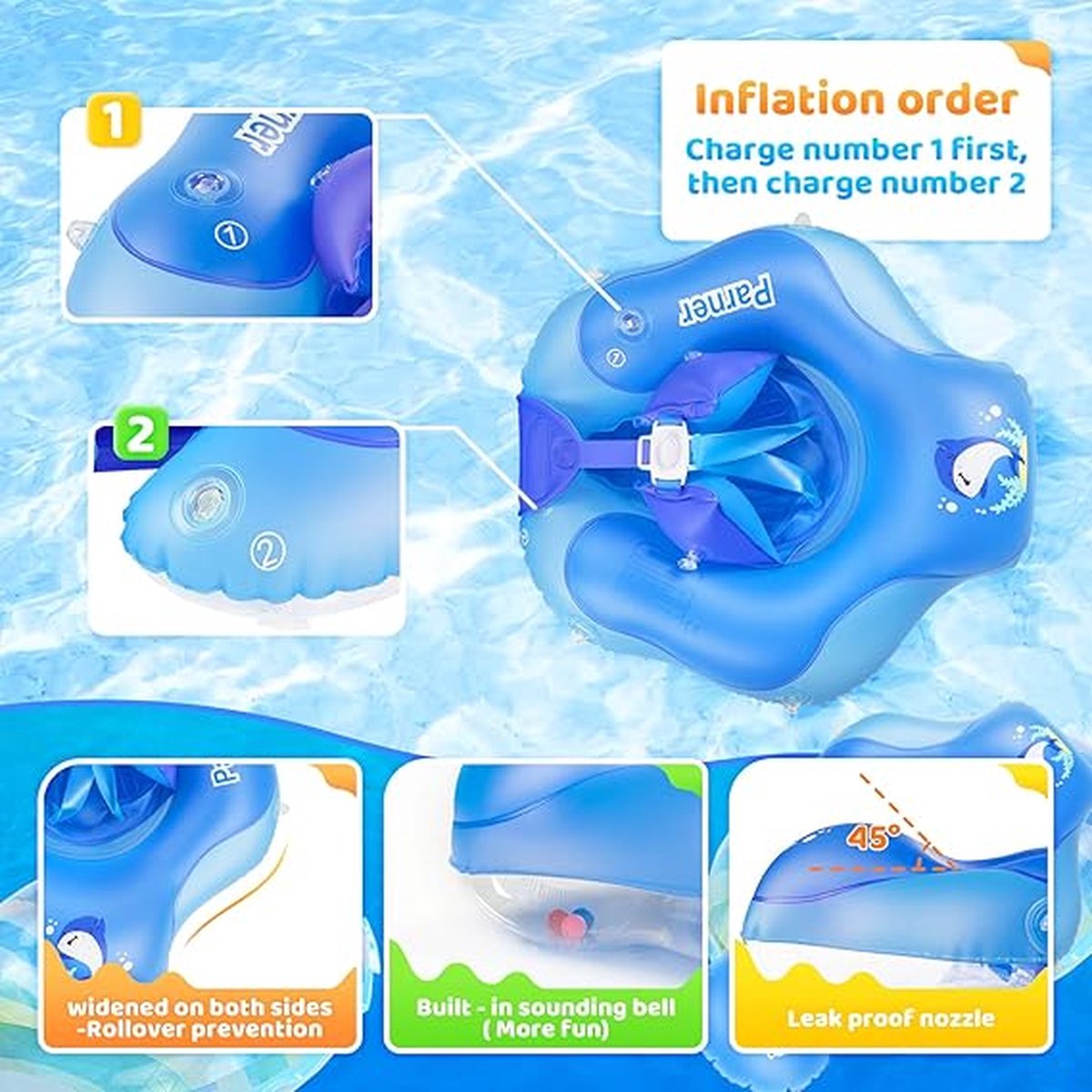 Bouée De Bain Bébé Octonyluck Avec Pare-soleil UPF50+, Siège Réglable – 6 à 36 Mois, Pompe Et Serviette Incluses