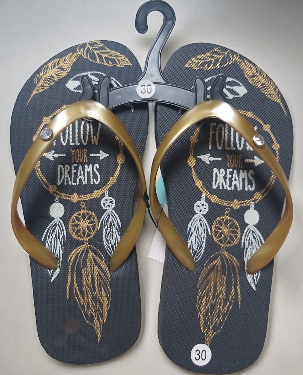 Indiana teenslipper zwart goud met strass steentjes 30 bol