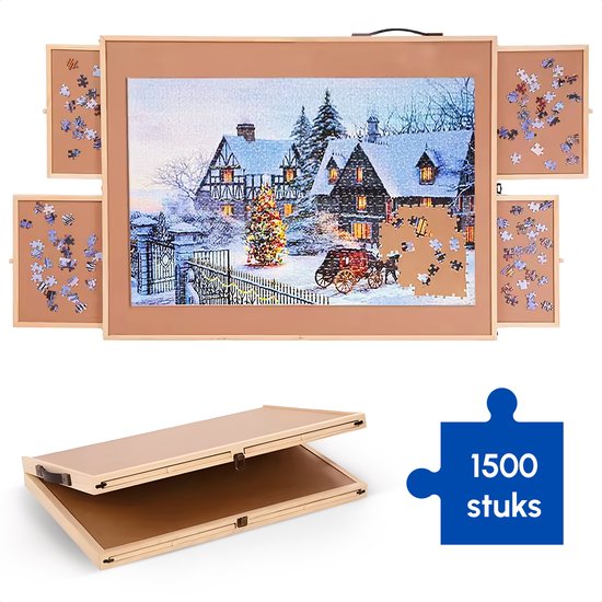 Foto: Puzzelbord met opbergsysteem 1500 stukjes 4 lades 86x67 portapuzzle puzzelplaat puzzelplank puzzeltafel puzzelmat puzzelkoffer