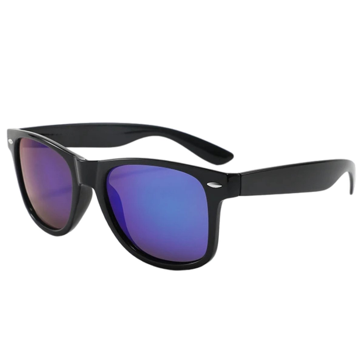 Fako Sunglasses® - Zwarte Zonnebril Met Blauw/Groene Spiegelglazen - Heren Zonnebril - Dames Zonnebril - UV400 - Zwart - Spiegel Blauw/Groen