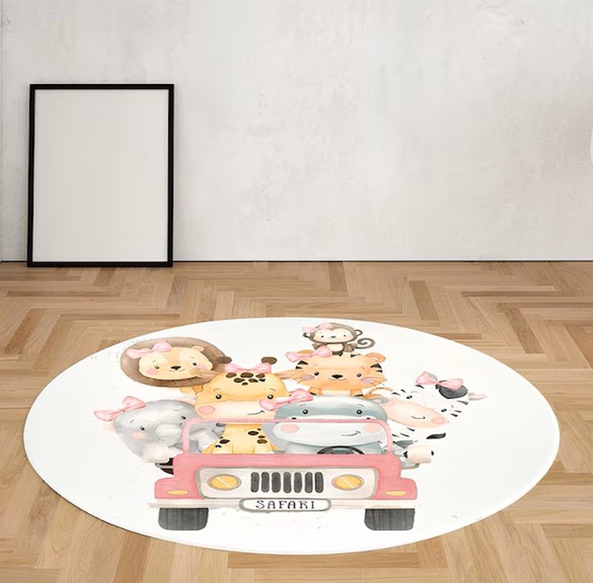 Unique-Treasure Schattig roze baby tapijt met safaridieren 90 x 90 cm