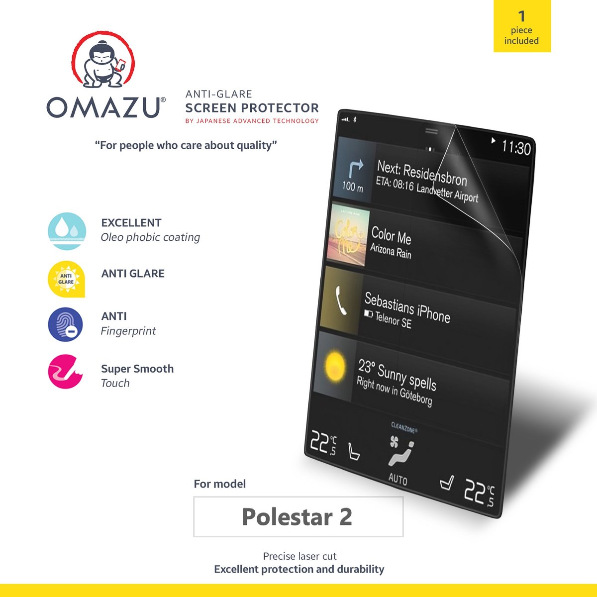 OMAZU 3D Flex TPU Screenprotector / Anti Reflex, Anti-Vingerafdruk (Matte) voor automotive interieur Displays, geschikt voor: Polestar 2 – 11.2 inch