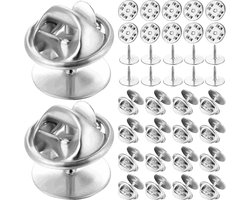 Fako Bijoux - 25 Steek Pinnen Met Pin Backs - Badge Pin - Revers Pinnen - Kopspijkers - Vlinder Clutch Backings - Pin Cap Keepers - DIY Voor Broche Sieraden - 25 Sets - Zilver