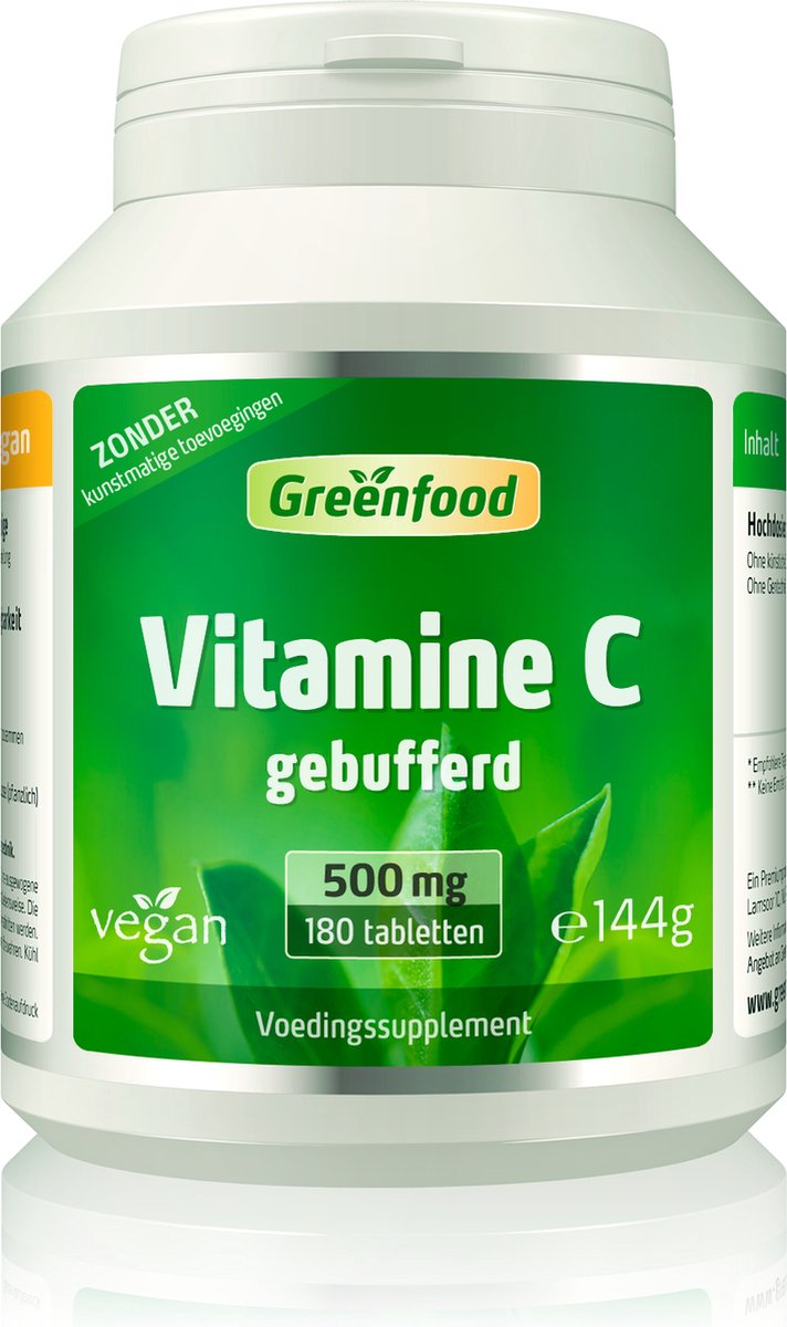 Goedkoopste Greenfood Vitamine C, maagvriendelijk, pH neutraal, 500 mg, hoge dosering, 180 tabletten. Veganistisch. GMO-vrij.