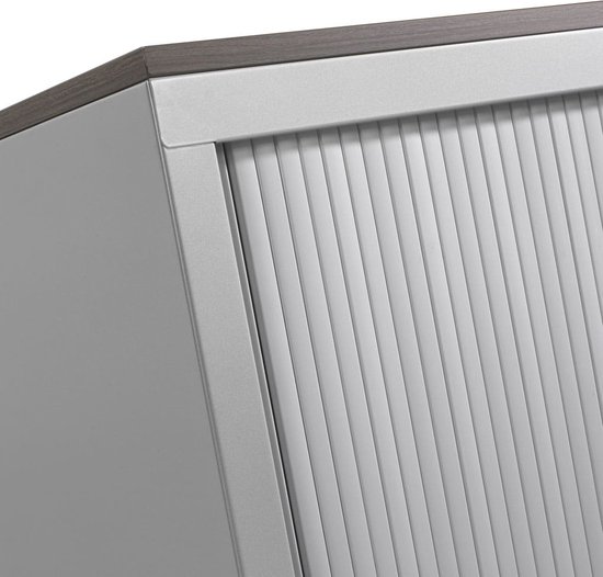 Stalen roldeurkast 118x120x43cm Wit Frame, topblad Logan Eiken