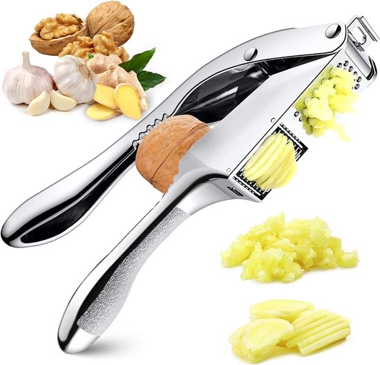 Premium knoflookpers, roestvrij staal, vaatwasmachinebestendig, 2-in-1, handmatige garlic pers, knoflookcrusher, knoflook en gember moeiteloos