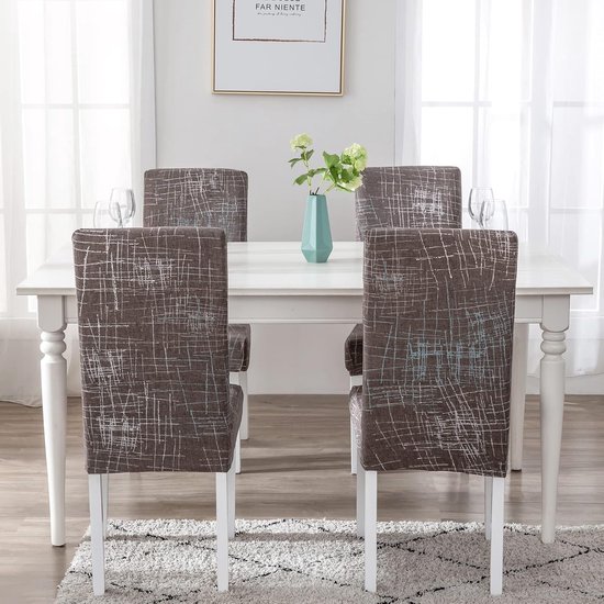 Granbest Stoelhoezen met hoge stretch, universele pasvorm, jacquard, eetkamerstoelen, afneembare stoelbeschermers voor eetkamer, keuken, restaurant en hotel (set van 4, zand