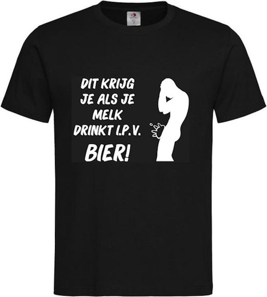 Foto: T shirt unisex volwassenen grappig bachelor party vrijgezel vrijgezellen feest bachelor party vrijgezel vrijgezellen feest tekst dit krijg je als je melk drinkt i p v bier op voorkant korte mouw zwart wit maat xl