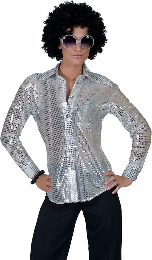 Blouse disco argentée à paillettes pour femme - Déguisements adultes
