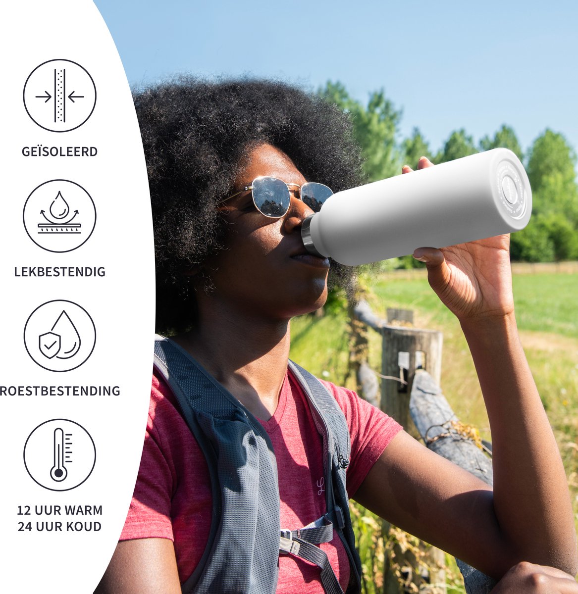 Bambaw® 1 Liter RVS Thermosfles - Isoleerfles, Dubbelwandig, Lekvrijen, loodvrij en Plasticvrij Geïsoleerde Fles met Bamboe Deksel voor Warme en Koude Dranken - Ideaal voor Reizen, Werk, Yoga, Wandelen en Dagelijks Gebruik – wit — cadeau in Sport & Outdoor - foto 3