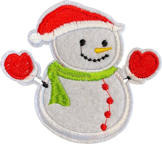 Foto: Sneeuwpop snowman kerst winter strijk embleem patch 9 1 cm 8 6 cm wit rood groen