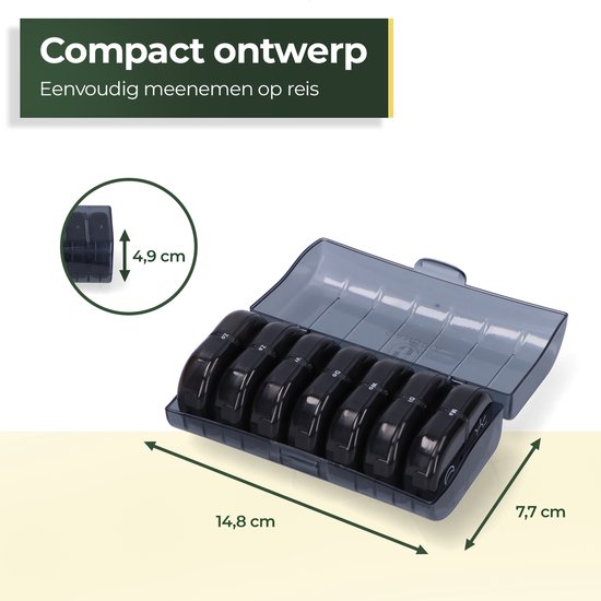 Gandria Pilulier 7 Jours - Pilulier Amovible - Boîte à Médicaments avec 14 Compartiments - Boîte à Médicaments avec Fermeture Robuste - 2 Compartiments par Jour - Zwart