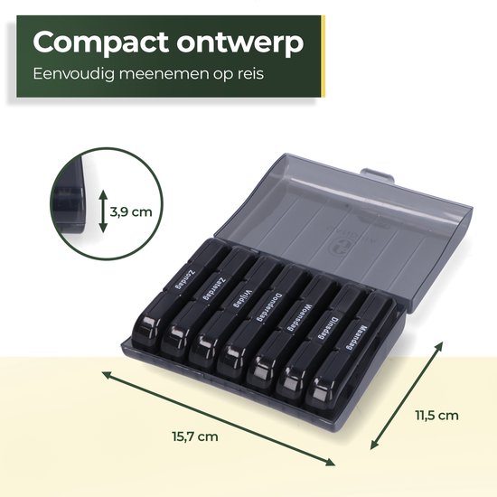 Gandria Pilulier 7 Jours - Pilulier Amovible - Boîte à Médicaments avec 21 Compartiments - Boîte à Médicaments avec Fermeture Robuste - 3 Compartiments par Jour - Zwart