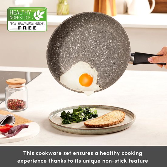 BALLARINI Pannenset, 3-delig, incl. 3 glazen deksels, anti-aanbaklaag, aluminium/kunststof handgrepen, Click & Cook, zwart & Ballarini Click Cook Pfanne