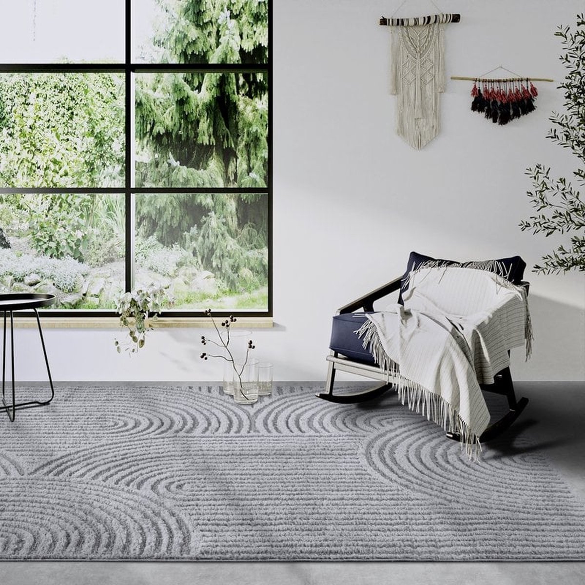 flycarpets Gallery Chappe Japandi Vloerkleed Grijs - 80x120 cm - Hoogpolig Tapijt