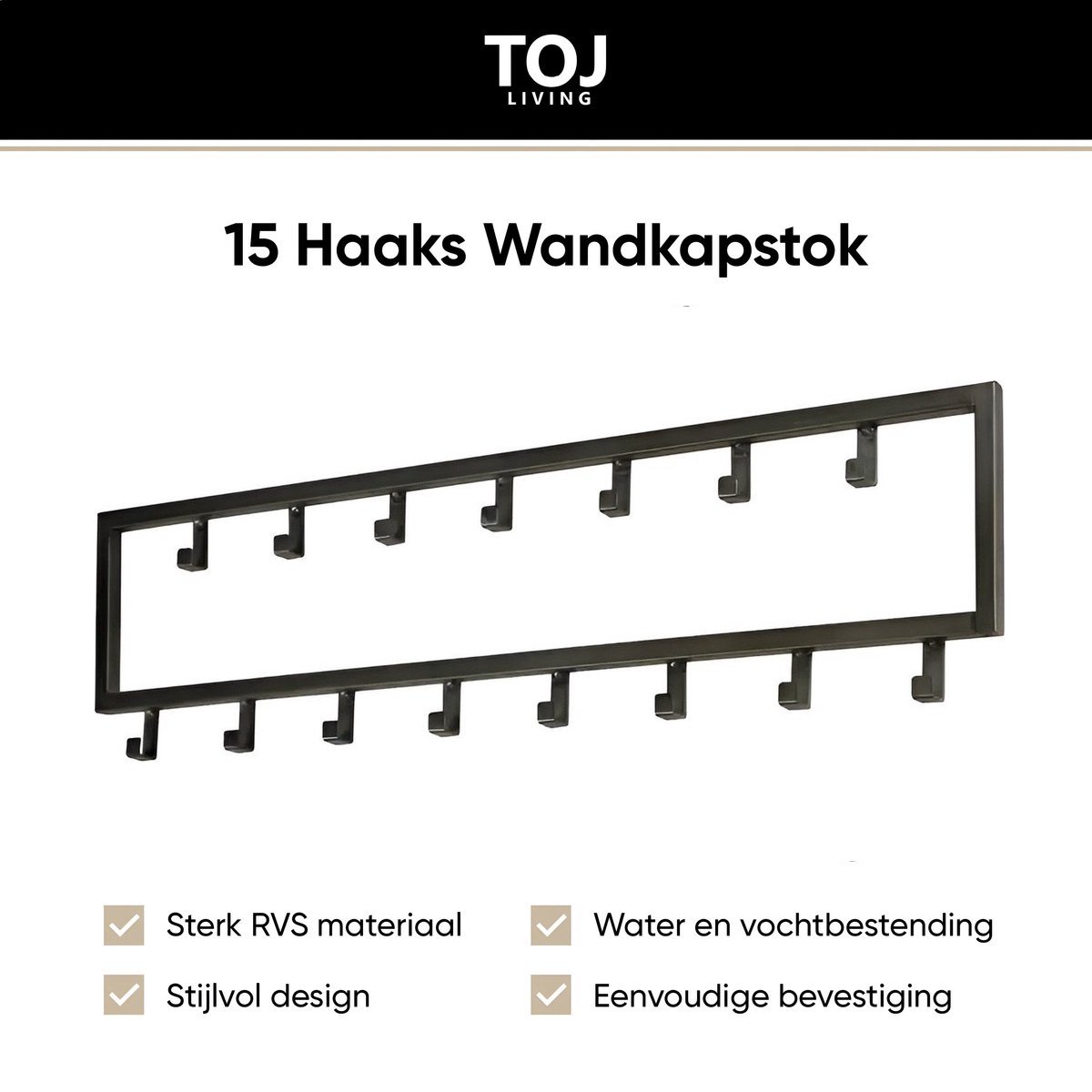 Kapstok Joy Mat zwart 15 haken 90 x 29cm kopen bij