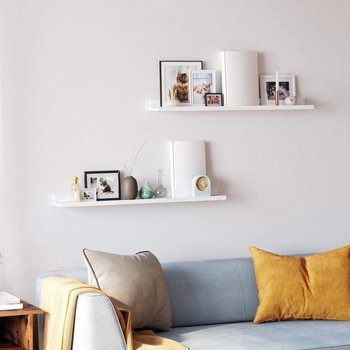 eSituro Set van 2 zwevende houten planken, zwevende wandplanken met