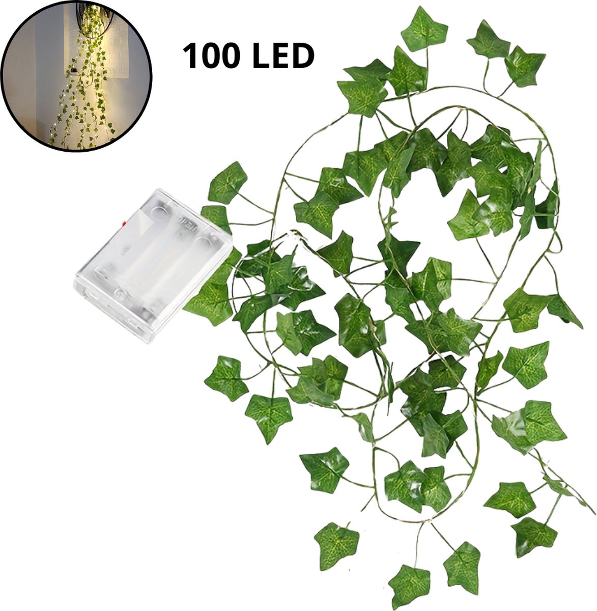 Bovista Klimop Slinger - Met Led Lichtjes - Met Lichtjes - Klimop Kunstplant - Plant Slinger - Hangplant Kunstplanten - Fairy Lights - Bedroom - Nep Klimop - 10 Meter