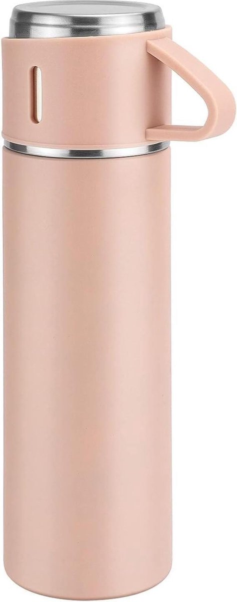 Vacuüm-Geïsoleerde Waterfles 500ml- 16oz Roestvrijstaal Beker Koffie Thermos met Warme Koude Drank Reismok (Pink Een Cup)