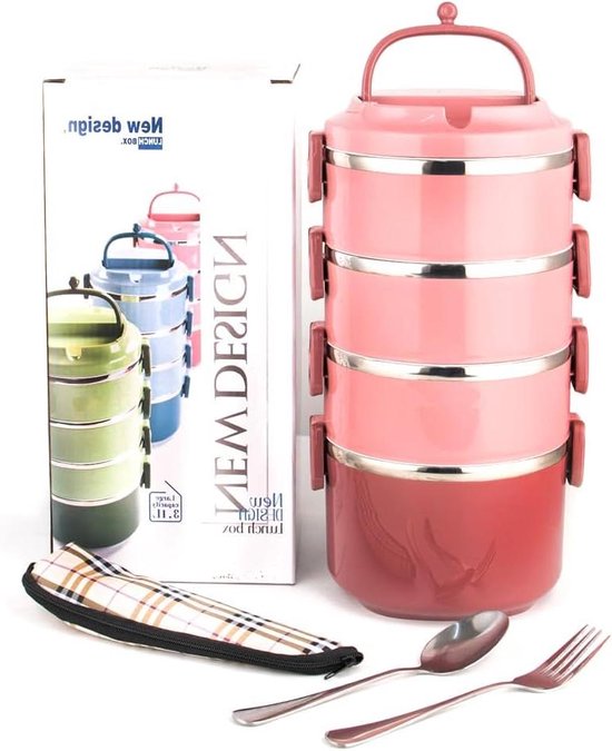 SANQIAHOME 4 Layer 18/8 Stainless Steel Lunch Box,Stackable, Multilayer Free Combination Bento Box, with Handle,Blue