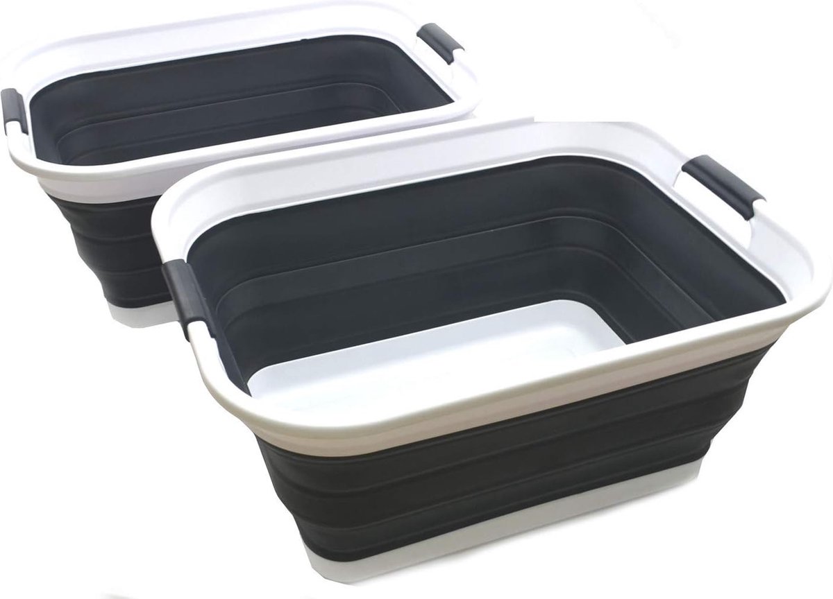 Goedkoopste 42L opvouwbare plastic wasmand - opvouwbare opslagcontainer/organizer - draagbare waskuip - ruimtebesparende mand/mand (zwart, 2