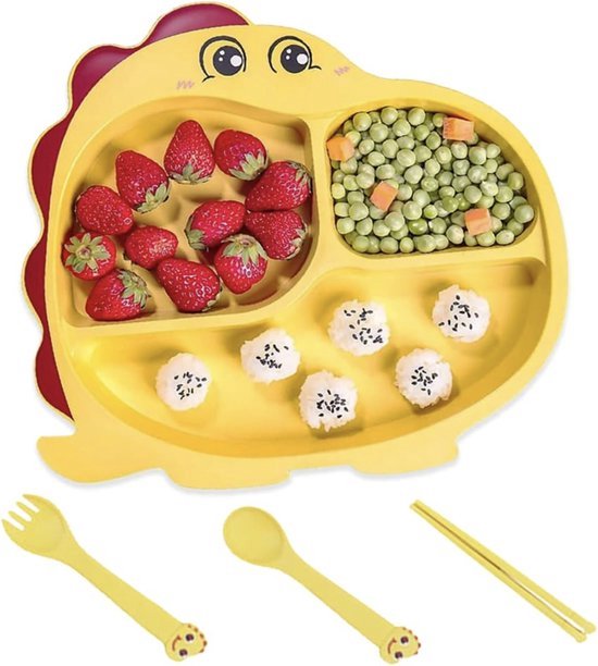 Momi AMI Kinderserviesset met bestek, 6 delige set, slabbetje, lepel