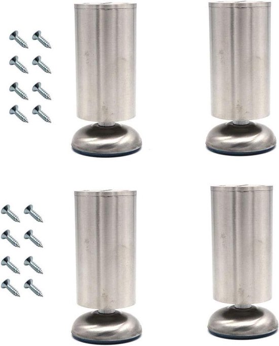 QWORK® 4st verstelbare meubelpoten - 30 cm - 10 mm verstelbaar - RVS - draagvermogen 200 kg - voor bank, bank, bed, tafel, kast
