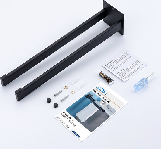 2 Stuks Auralum Max Handdoekhouder Met 3 180° Draaibare Stangen Roestvrij Staal 304 Wand Handdoekhouder Handdoekdroger Voor Badkamer Keuken Zwart 40cm