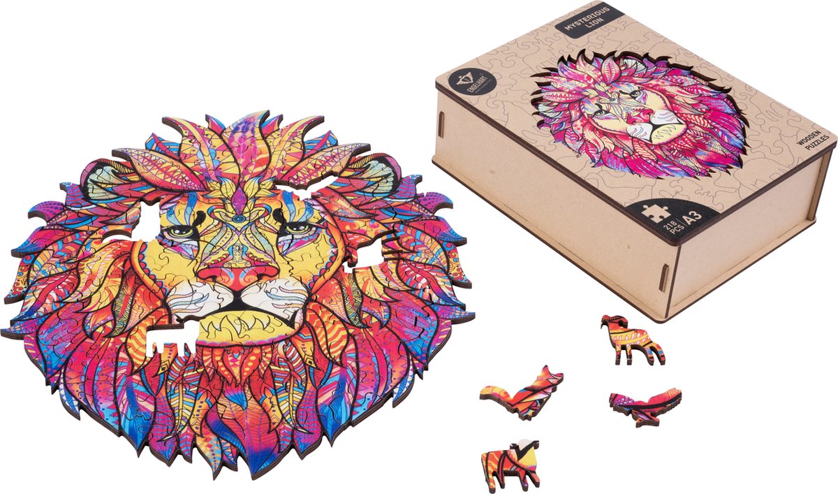 Houten Puzzel Leeuw – 218 Unieke Puzzelstukjes – A3 Formaat Grote Houten Legpuzzel – Dieren Puzzelspel – Uitdagend Denkspel – Inclusief Opbergetui – Engelhart — afbeelding 13