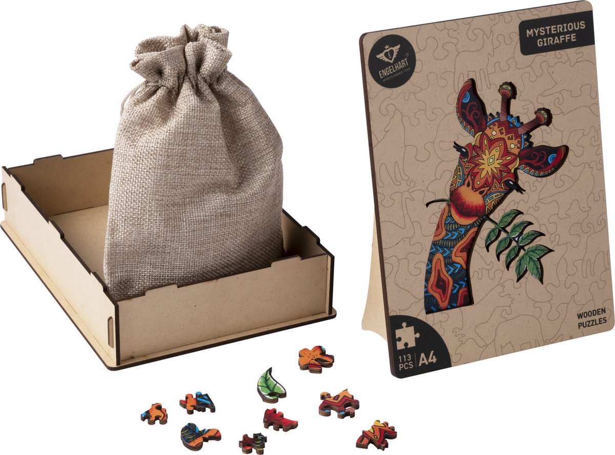 Houten Puzzel Giraf – 113 Unieke Puzzelstukjes – A4 Formaat Houten Legpuzzel – Dieren Puzzelspel – Educatief Denkspel – Inclusief Opbergetui – Engelhart — afbeelding 11