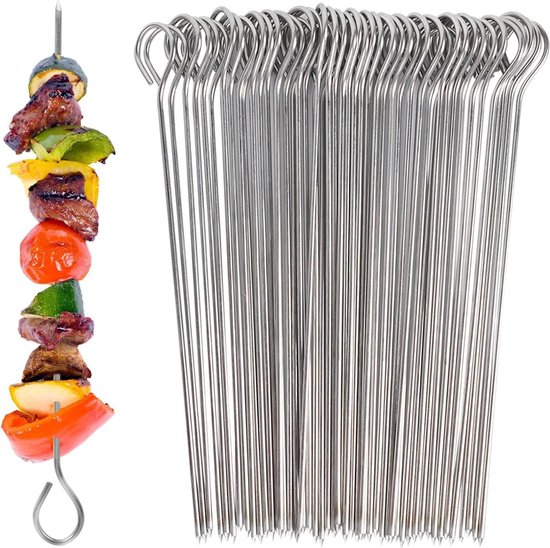 10 stks stalen metalen bbq barbecue spies grill kebab naalden stok houten handvat keuken naald outdoor kopen? | Korting tot 37