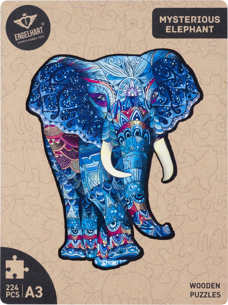 Houten Puzzel Olifant – 244 Unieke Puzzelstukjes – A3 Formaat Grote Houten Legpuzzel – Dieren Puzzelspel – Uitdagend Denkspel – Inclusief Opbergetui – Engelhart — afbeelding 8
