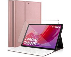 Hoes met toetsenbord geschikt voor Lenovo Tab M11 - Screen Protector GlassGuard - Keyboard Book Case Cover Hoesje Rose & Screenprotector