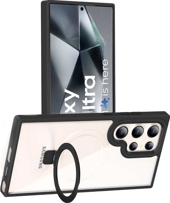 Coque adaptée pour Samsung Galaxy S24 Ultra - avec anneau de support magnétique - Coque arrière Arara - Zwart