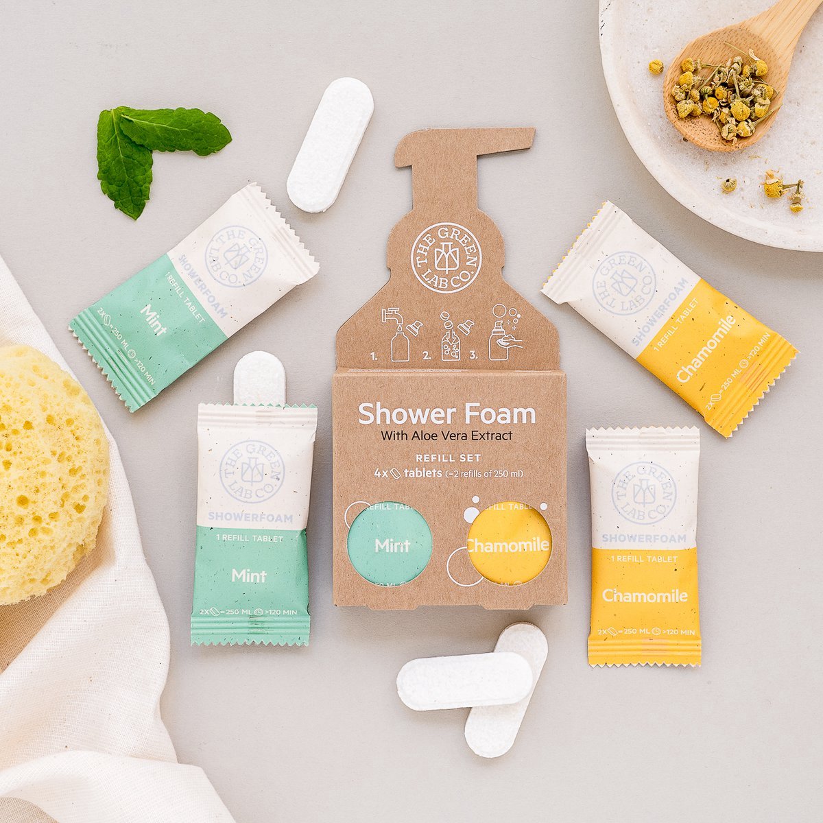 The Green Lab Co. The Green Lab Co Shower Foam Refill Tablet Munt & Kamille Natuurlijk