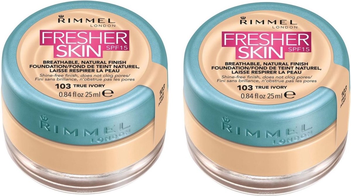Rimmel London Rimmel Fresher Skin Spf15 Natural Foundation true ivory 25ml 2 Stuks Voordeelverpakking