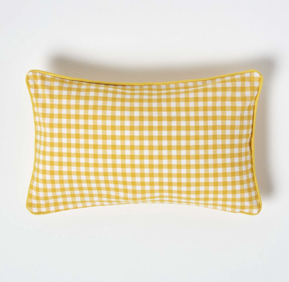 Homescapes Gingham katoenen kussenhoes 30 x 50 cm geel