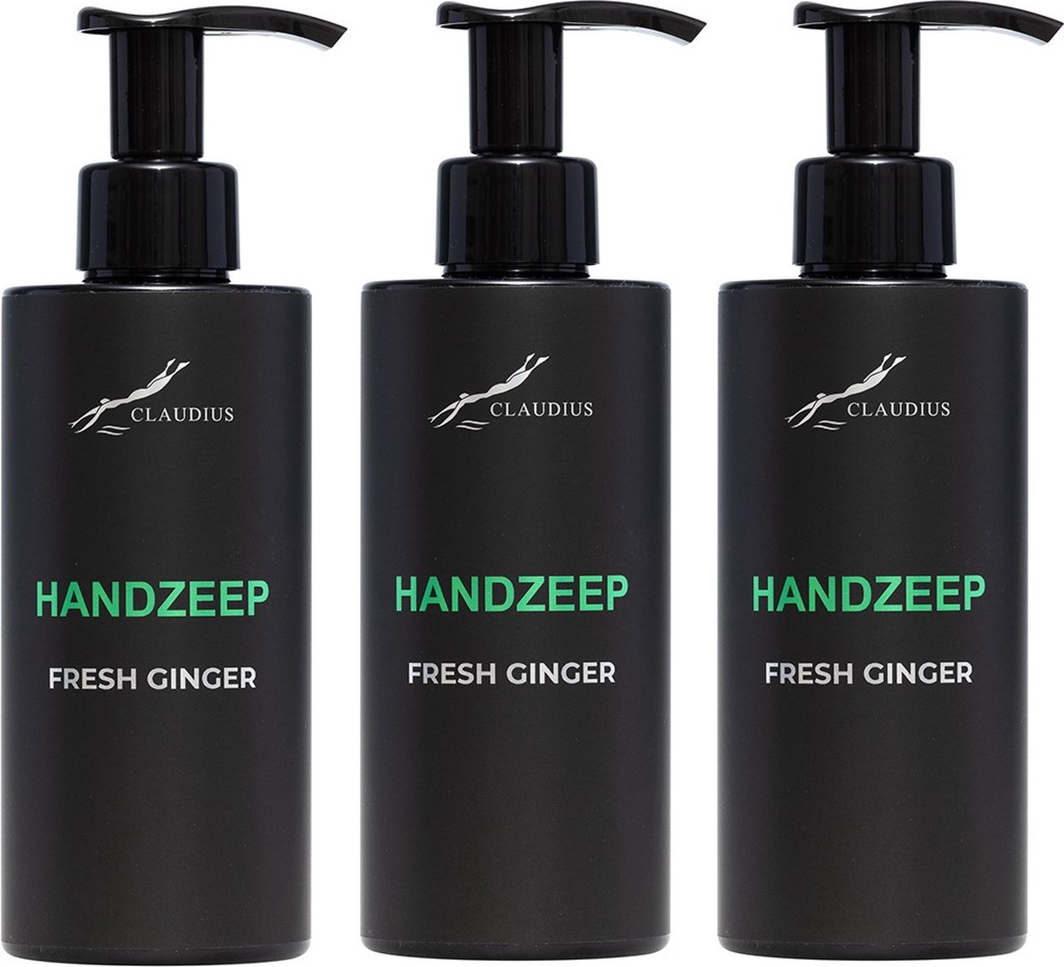 Goedkoopste Handzeep Fresh Ginger 300 ml - met pomp - zwarte fles - set van 3 stuks - Voordeelverpakking