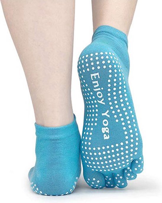 Yoga Sokken Full Toe - Volle Teen Yoga Sok - Met Anti Slip Onderkant - Antislip Sokken - Pilates Sokken - Maat 36-40 I Blauw van FINGLEE DT — afbeelding 5